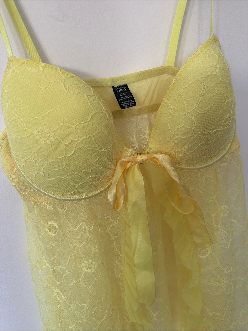 La Senza Yellow Lace Babydoll Chemise with Ribbon Tie Y2K Ethereal Fairycore - Picture 3 of 9